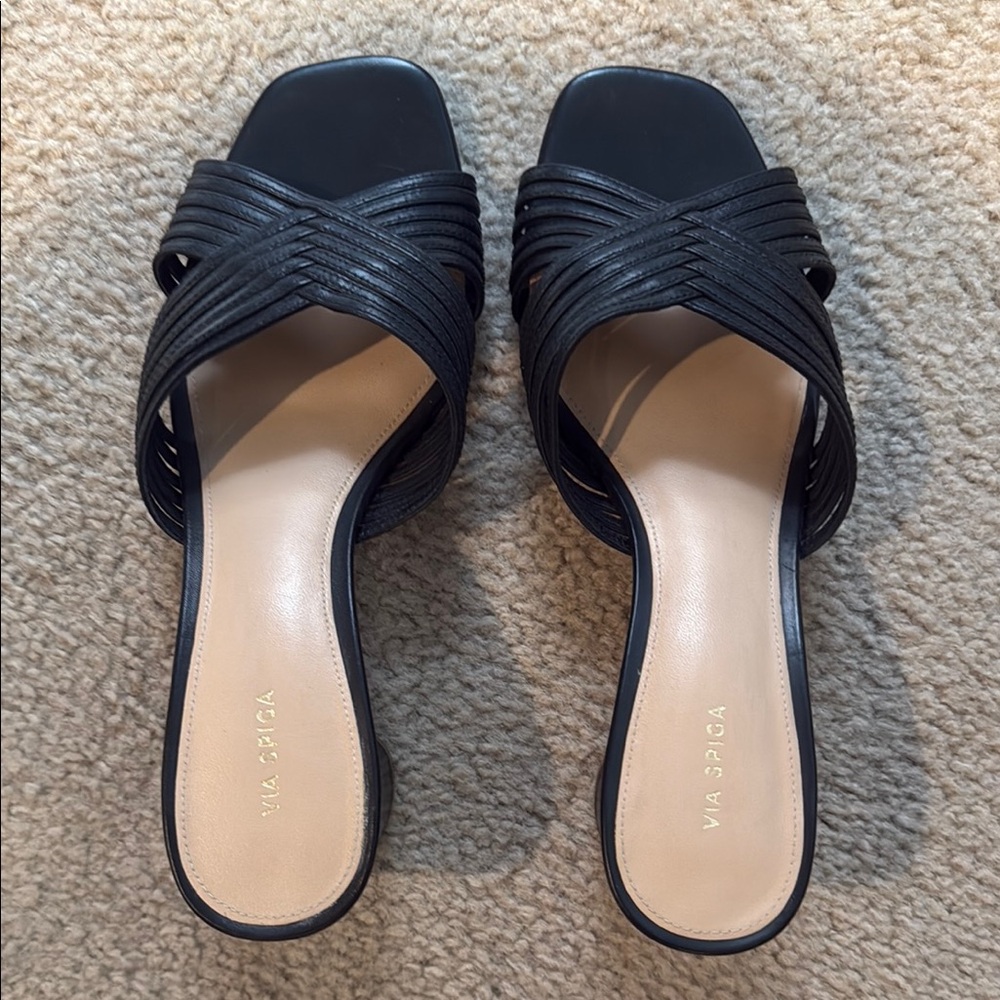 Via Spiga Black Mules with Crisscross Straps